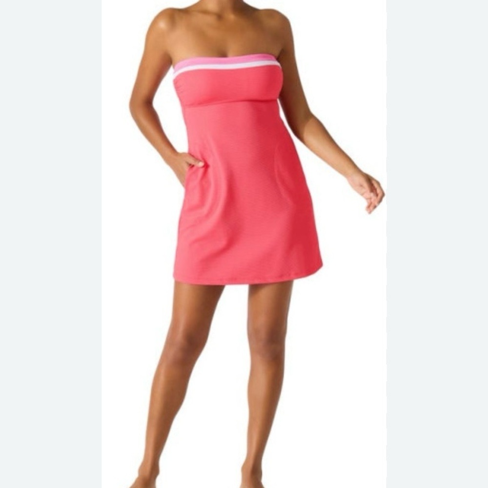 Tommy Bahama Island Bandu Cover Up Dress Coral Pink Strapless/ Pockets Sz Small